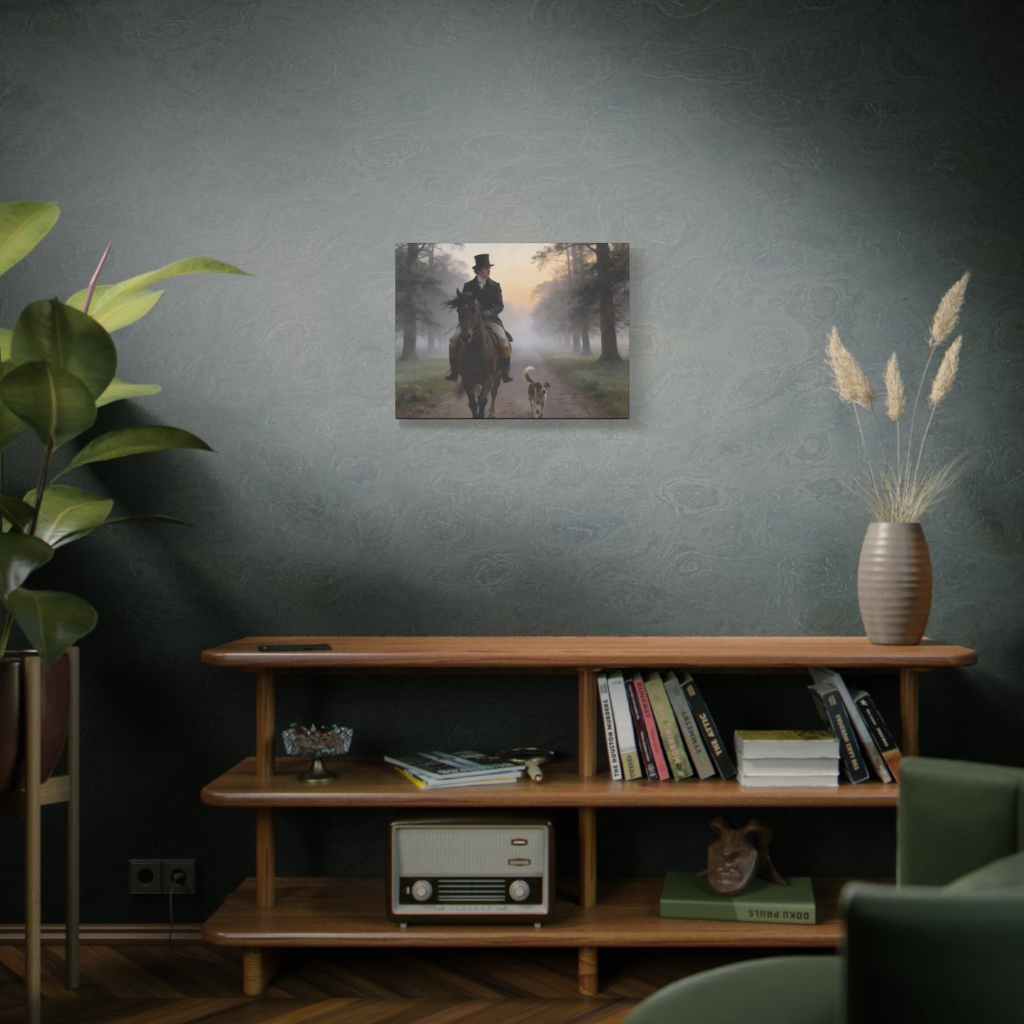 Mr. Darcy on Horseback Down a Country Lane Matte Canvas Print