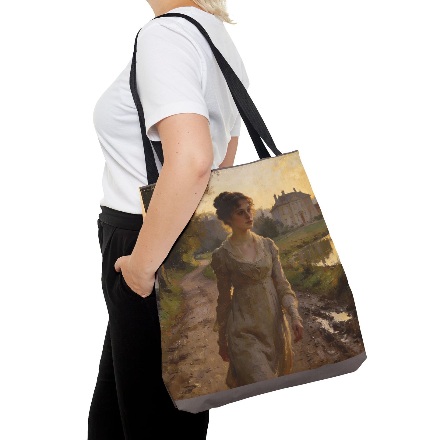 Lizzy & Darcy Country Walk Tote Bag — Double-Sided Romantic Art (3 Sizes)