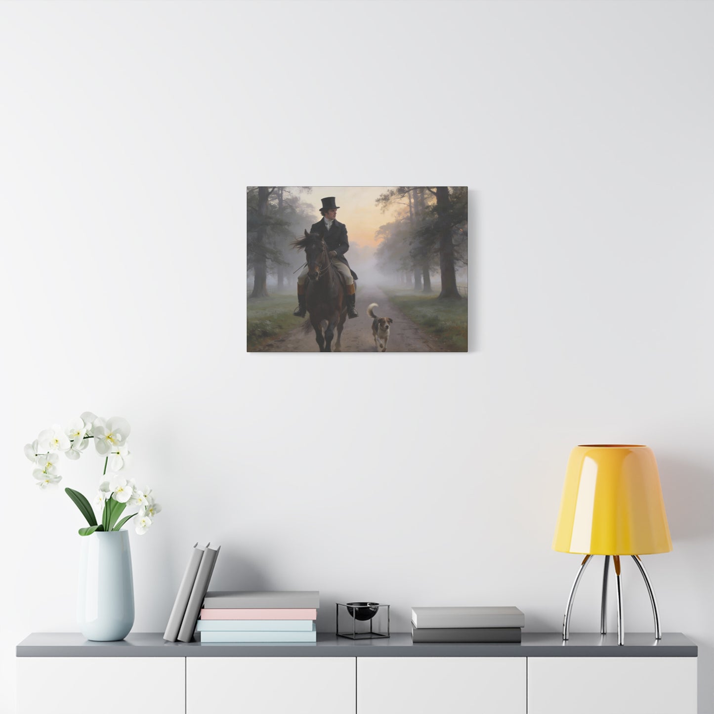 Mr. Darcy on Horseback Down a Country Lane Matte Canvas Print