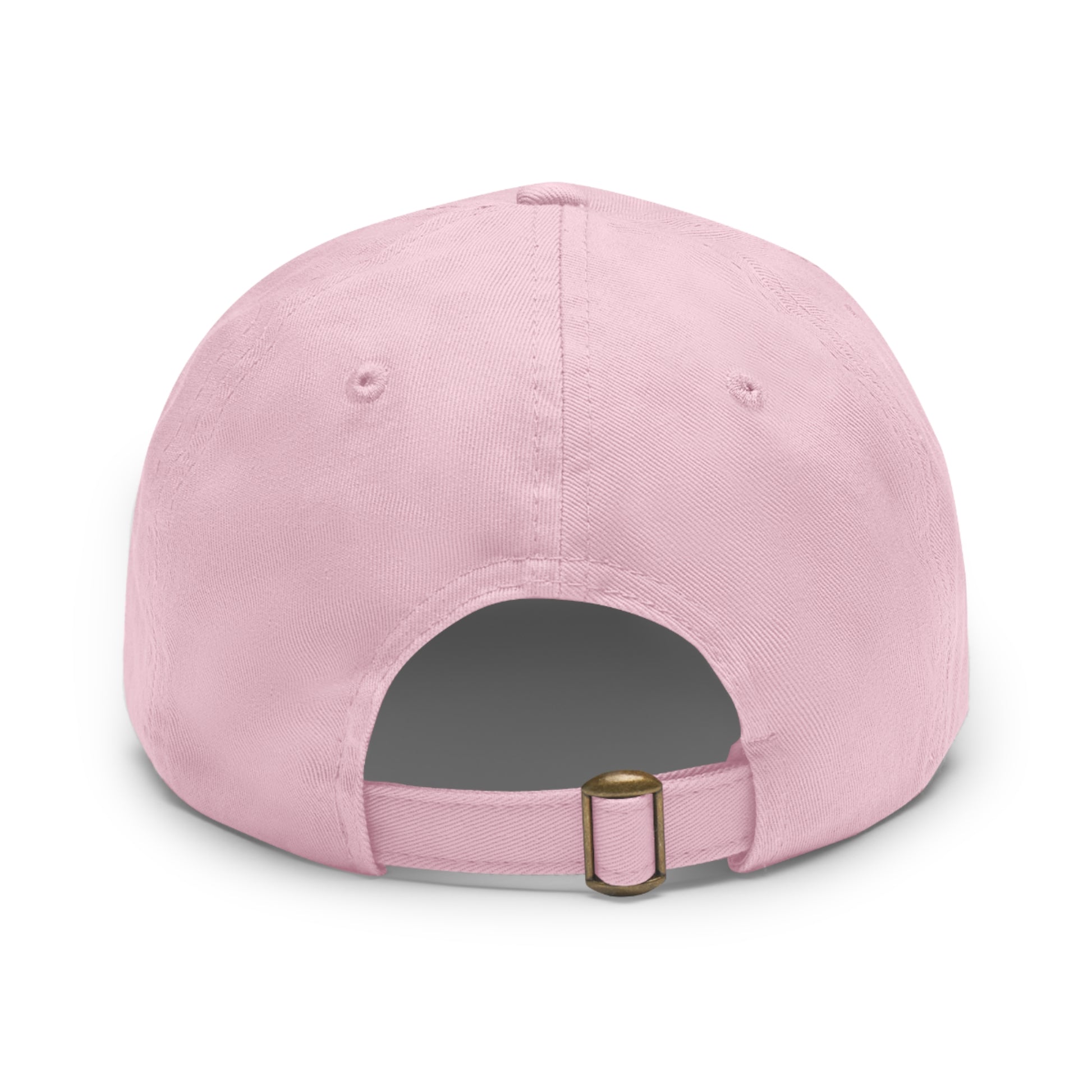 Pink baseball cap with a gold buckle on a white background