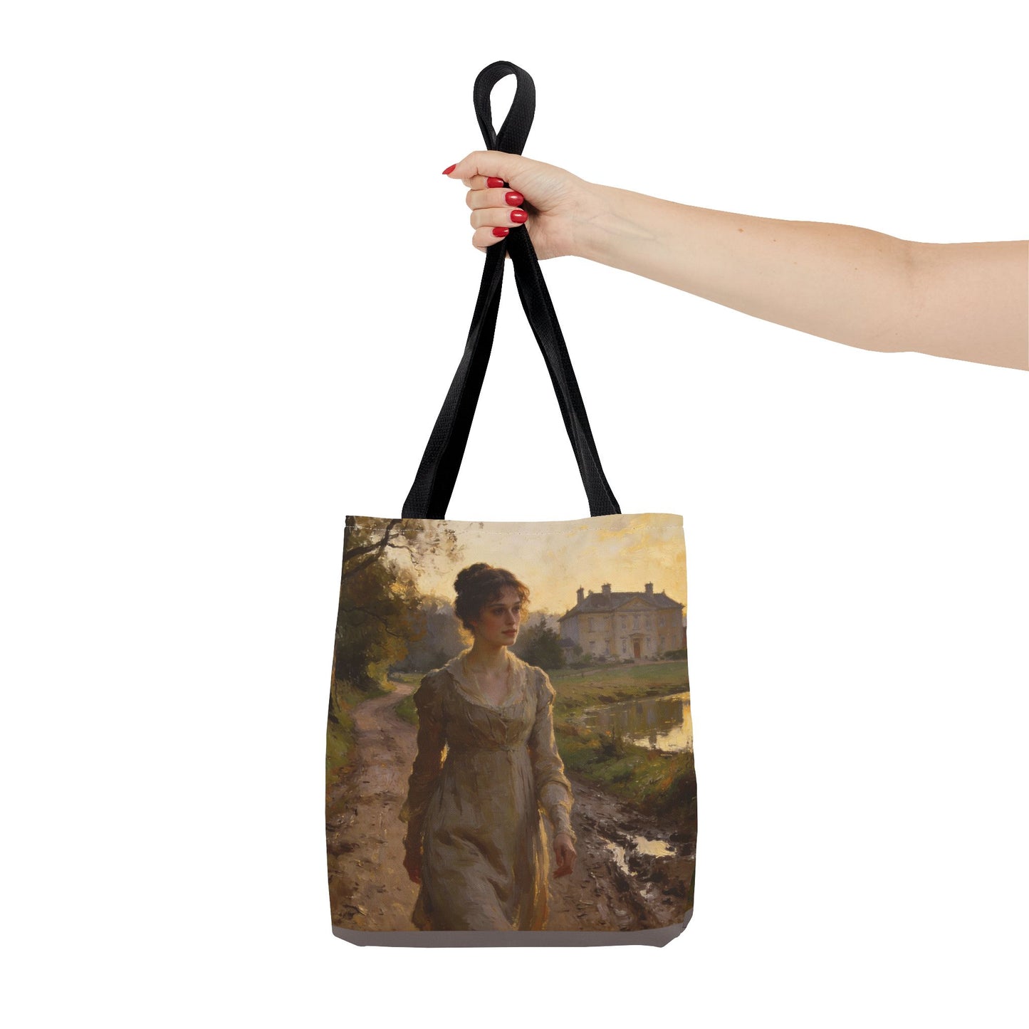 Lizzy & Darcy Country Walk Tote Bag — Double-Sided Romantic Art (3 Sizes)