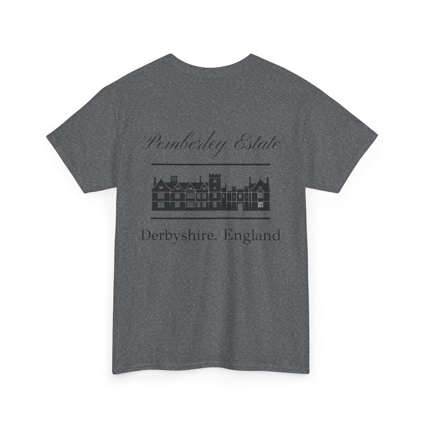 Pemberley Estate with building black text front - men's t-shirt dark gray