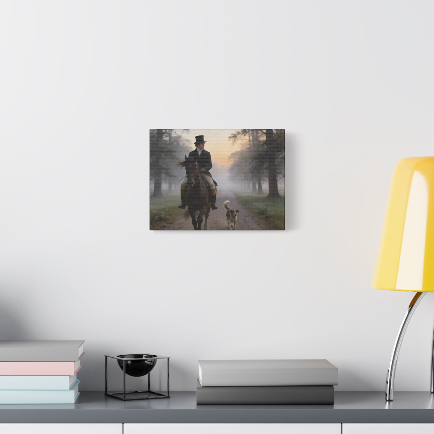Mr. Darcy on Horseback Down a Country Lane Matte Canvas Print