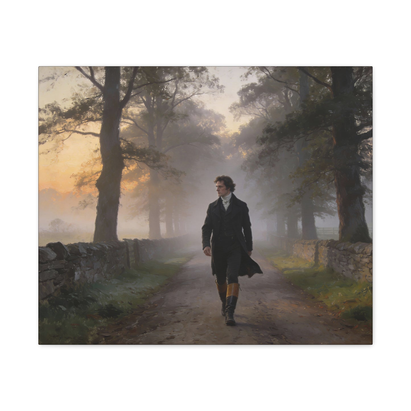 Mr. Darcy Walking Down a Country Lane Matte Canvas Print