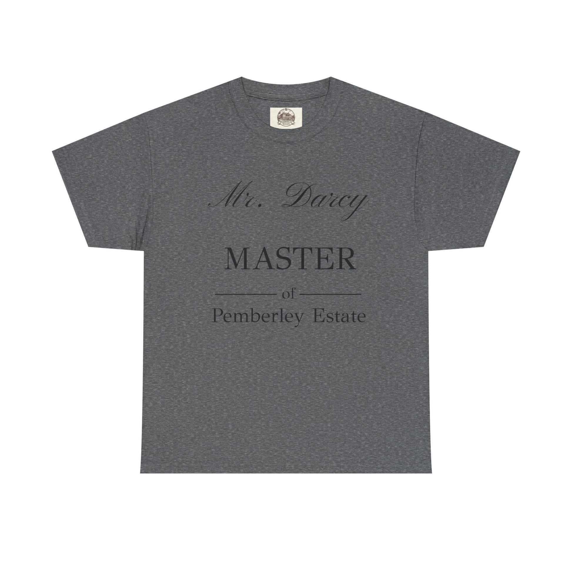 Mr Darcy Master of Pemberley Estate black text Men's t-shirt - charcoal color