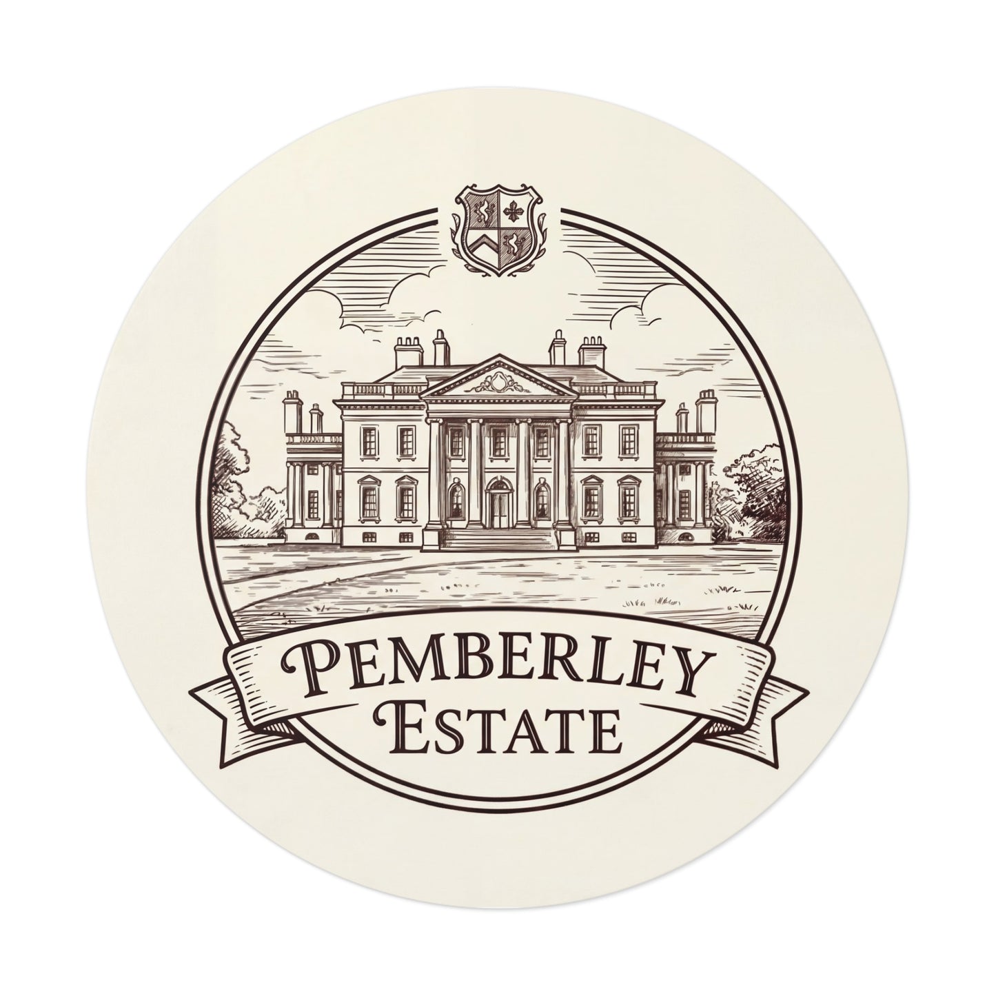 Official Pemberley Estate Logo Round Sticker — 3" & 6" Vinyl Decal