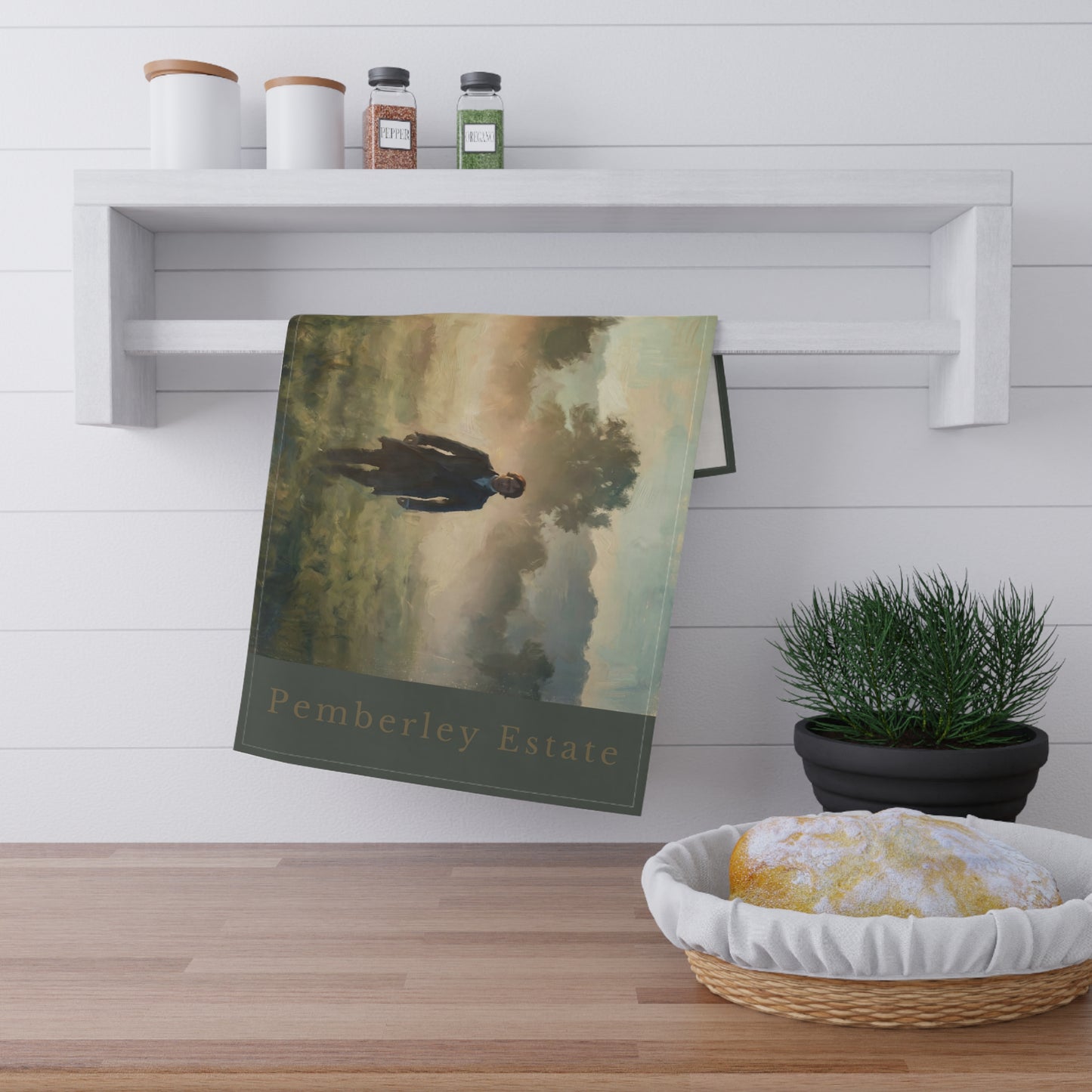 Romantic Pemberley Estate Tea Towel — Darcy Mist Walk (18" × 30")