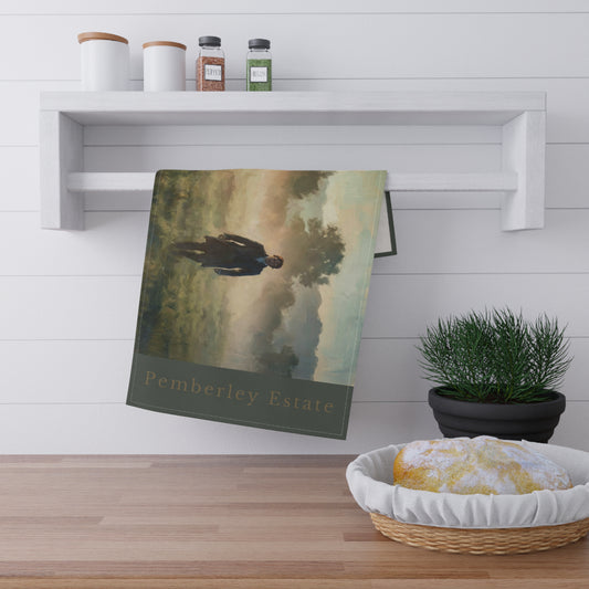 Romantic Pemberley Estate Tea Towel — Darcy Mist Walk (18" × 30")