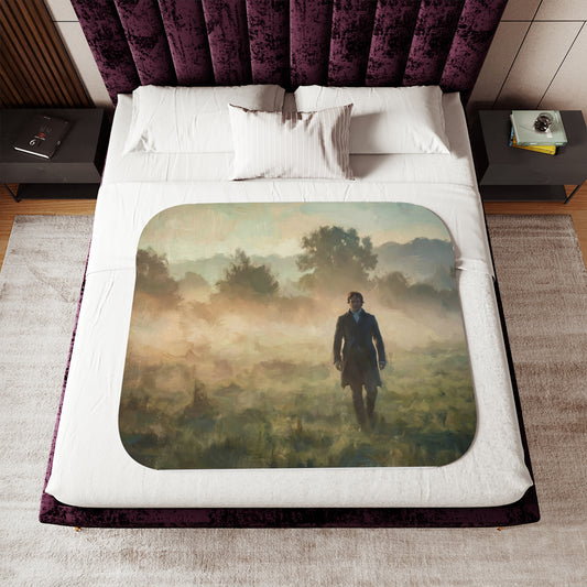 Mr Darcy walking in the morning mist sherpa blanket