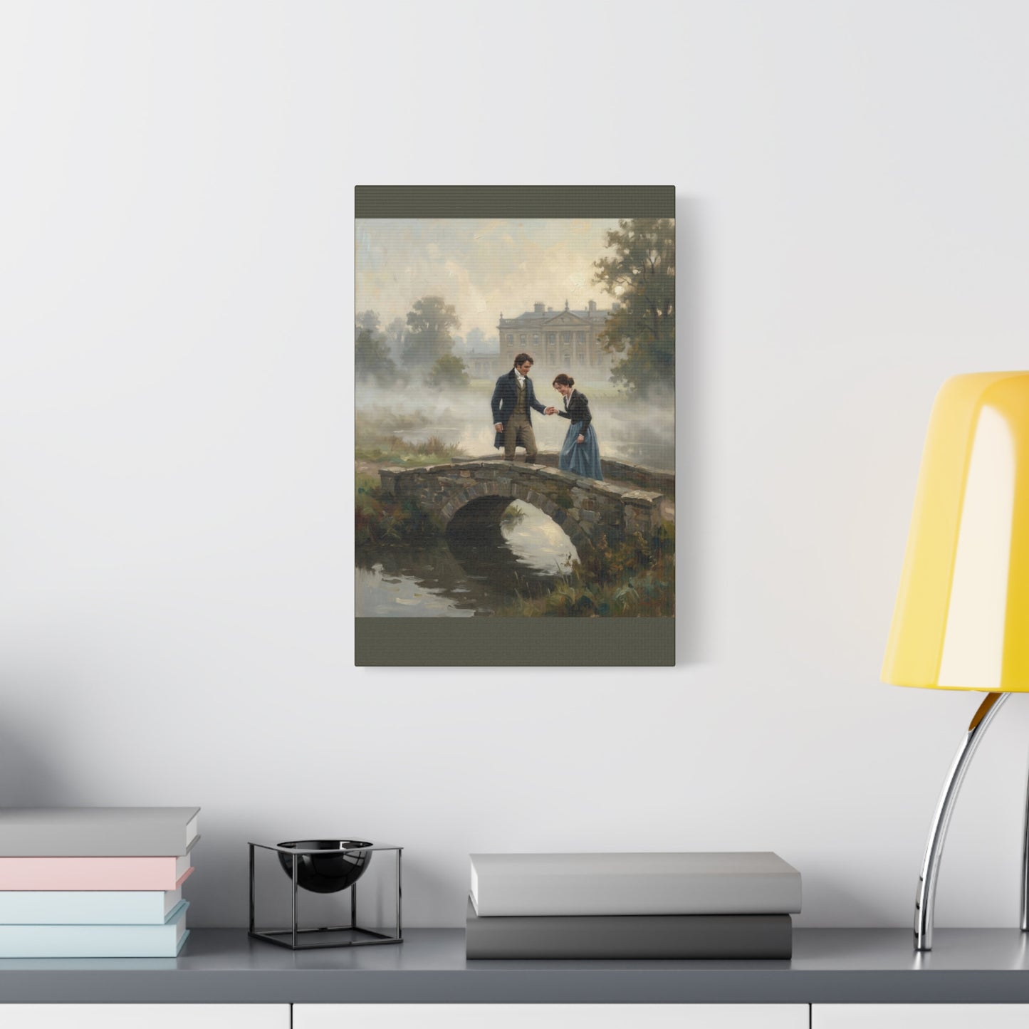 Darcy and Lizzy on the Bridge at Pemberley Estate Matte Canvas Print