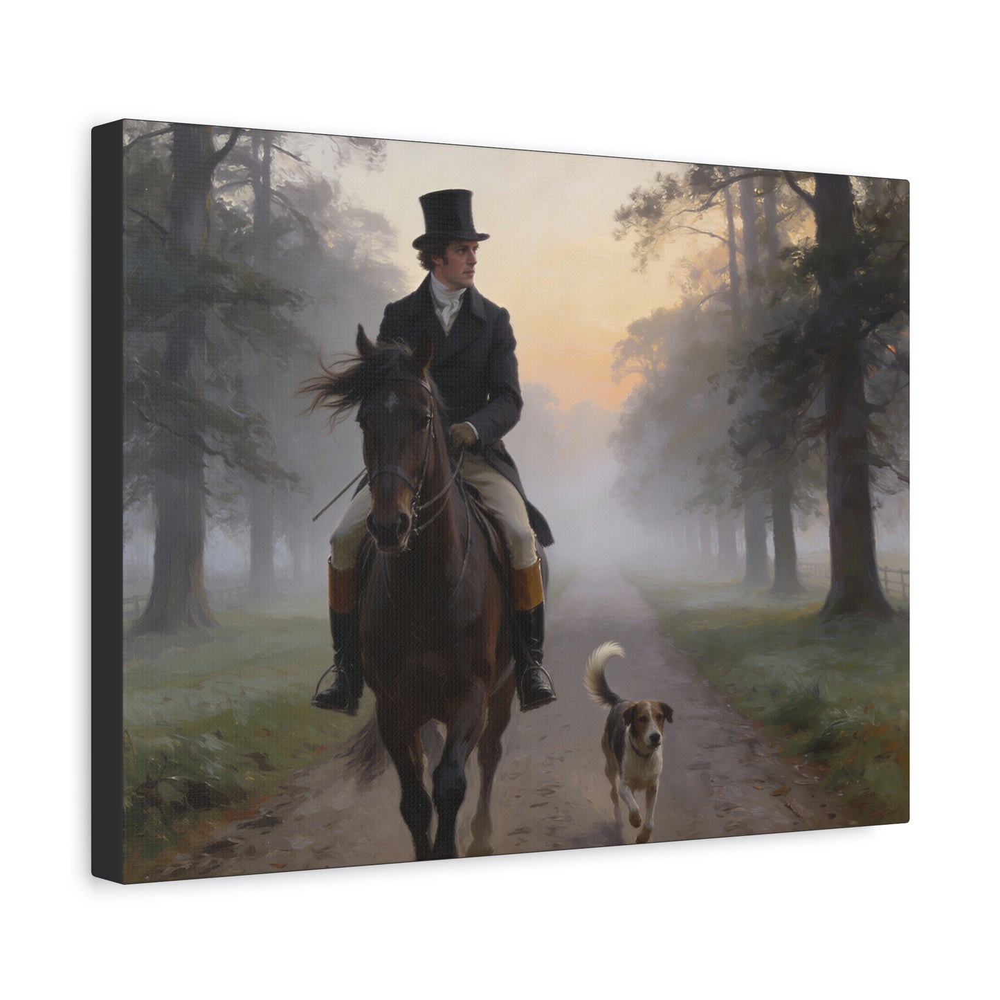 Mr. Darcy on Horseback Down a Country Lane Matte Canvas Print