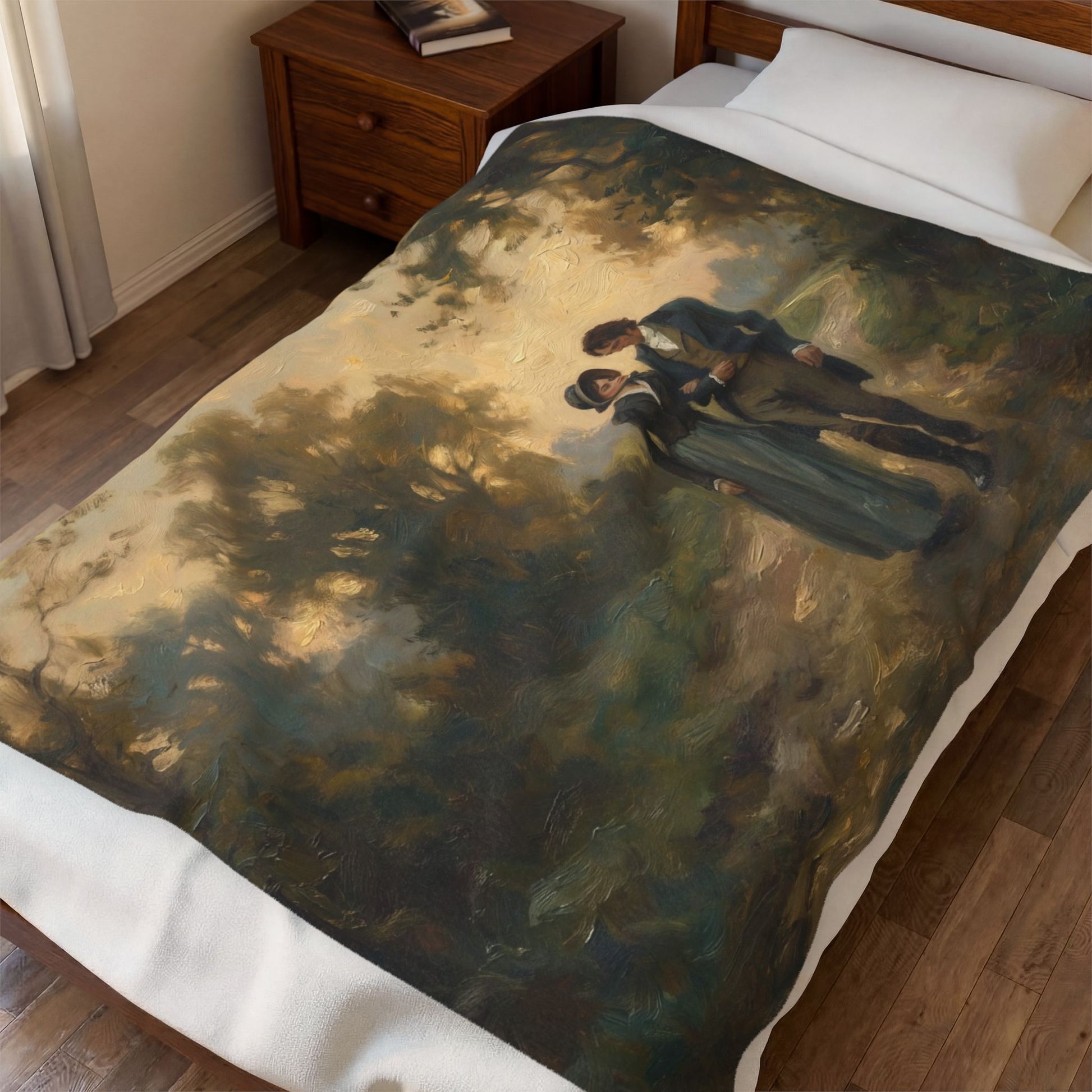 Lizzy and Darcy walking on a Country lane blanket on a bed