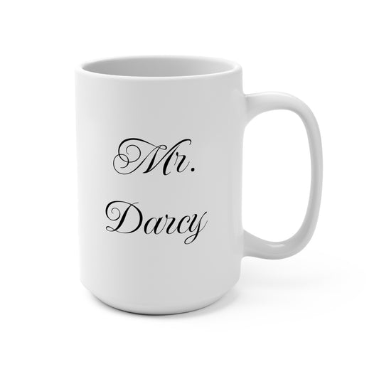 Mr Darcy front  and Master of Pemberley Estate back black text on white mug