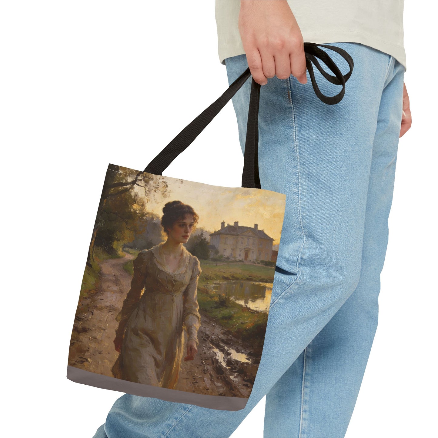 Lizzy & Darcy Country Walk Tote Bag — Double-Sided Romantic Art (3 Sizes)