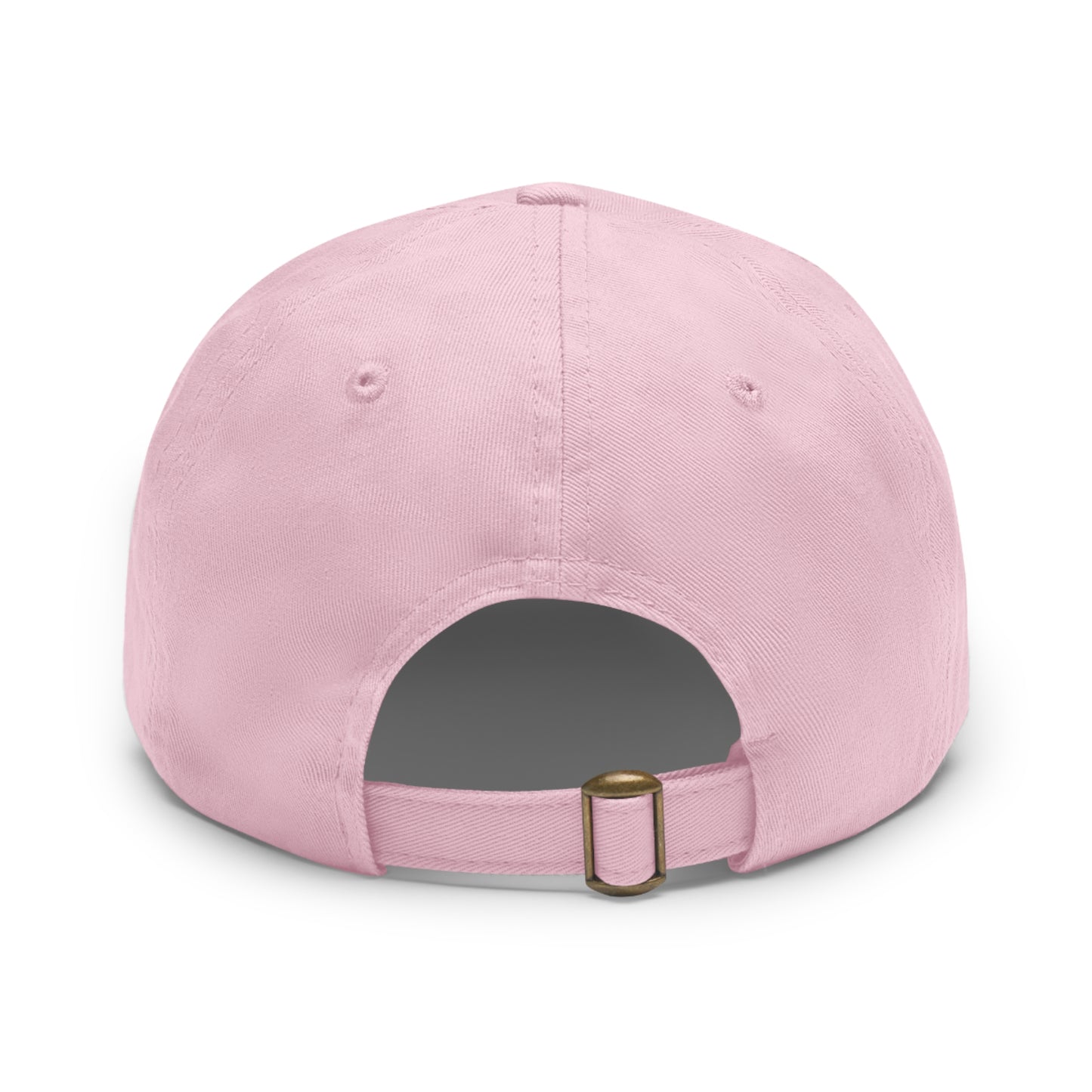 Pink baseball cap with a gold buckle on a white background