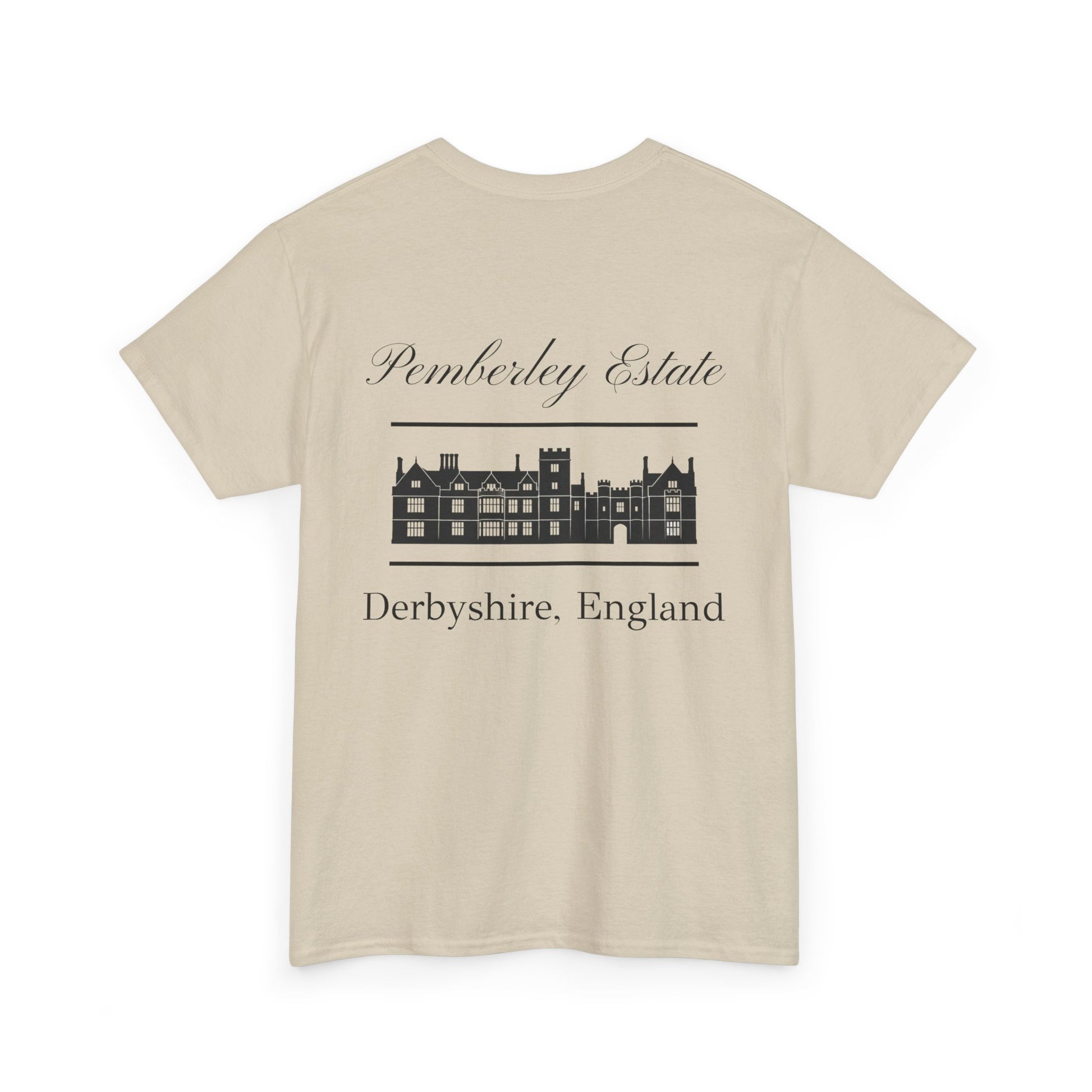 Pemberley Estate with building black text front - men's t-shirt light tan 