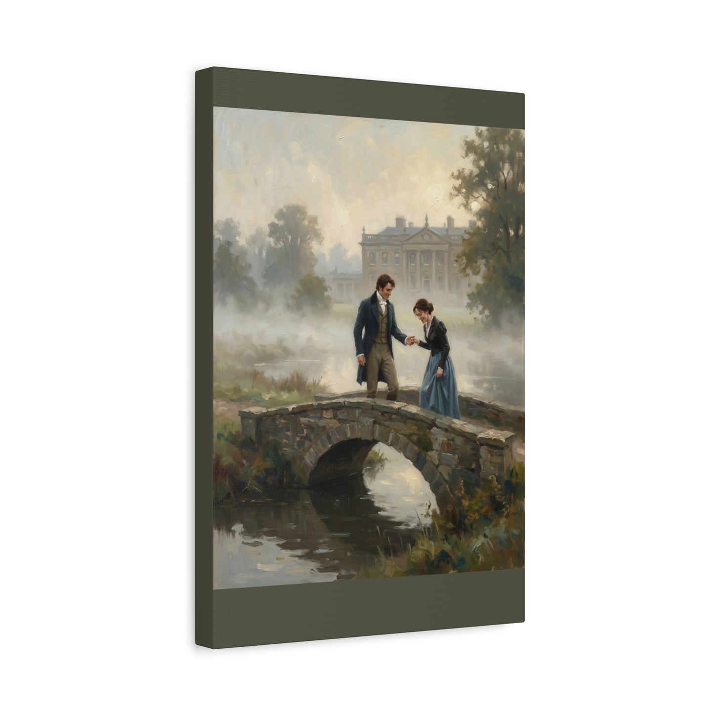 Darcy and Lizzy on the Bridge at Pemberley Estate Matte Canvas Print