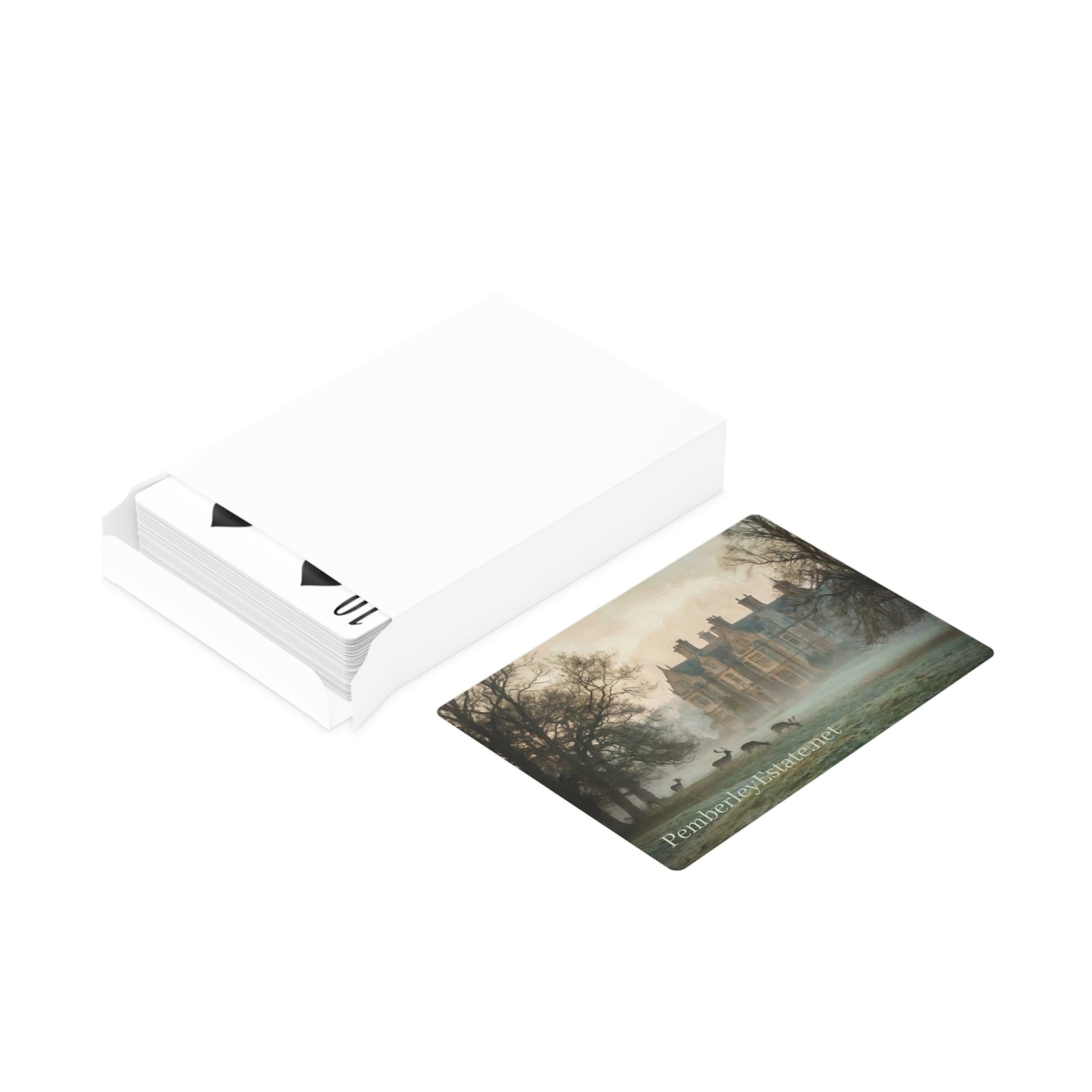 Playing card with a scenic design on a white background