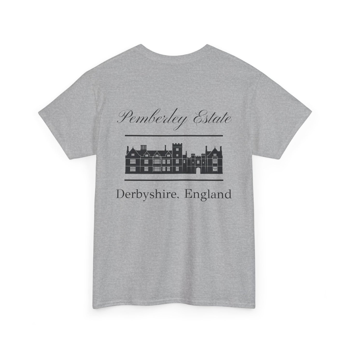 Pemberley Estate with building black text front - men's t-shirt light gray