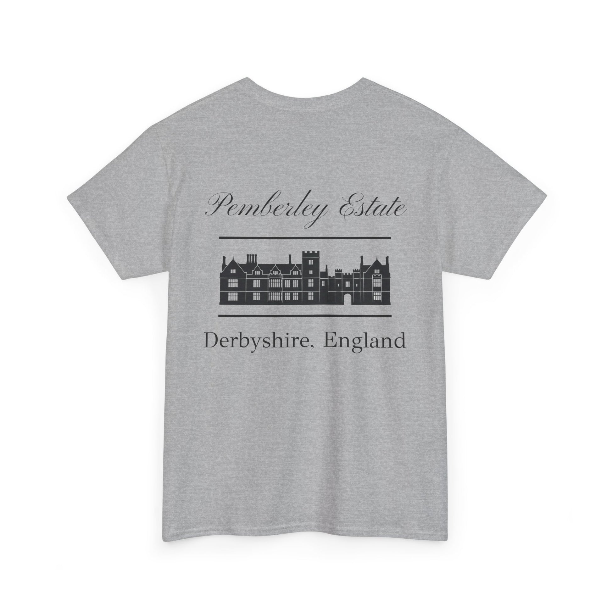 Pemberley Estate with building black text front - men's t-shirt light gray