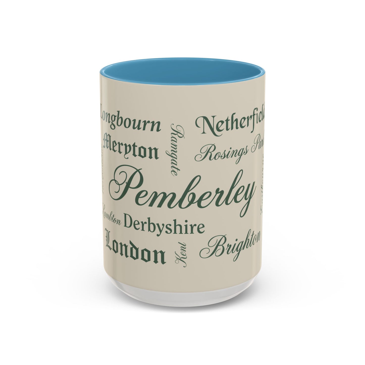 Places of Pride & Prejudice Accent Mug — Pemberley, Longbourn & English Towns