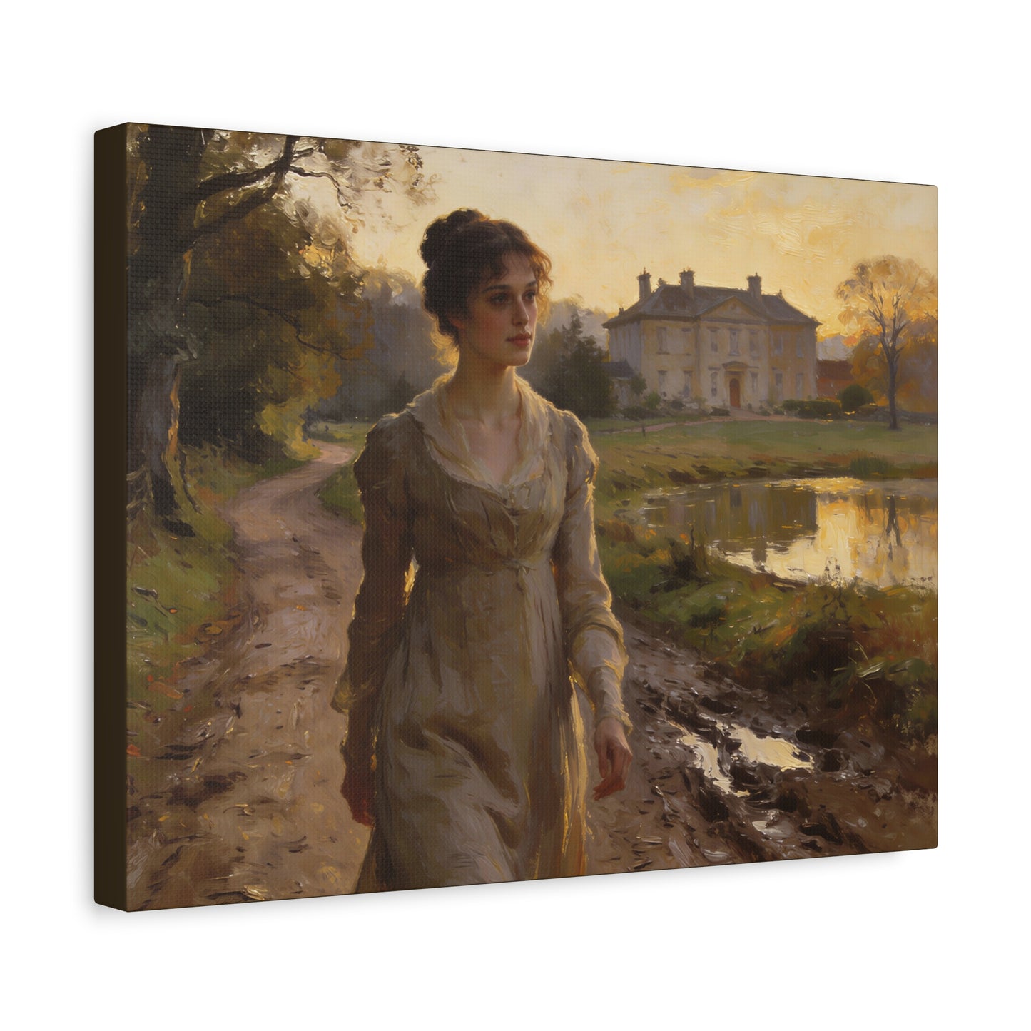 Elizabeth Bennet Walking at Longbourn Matte Canvas Print