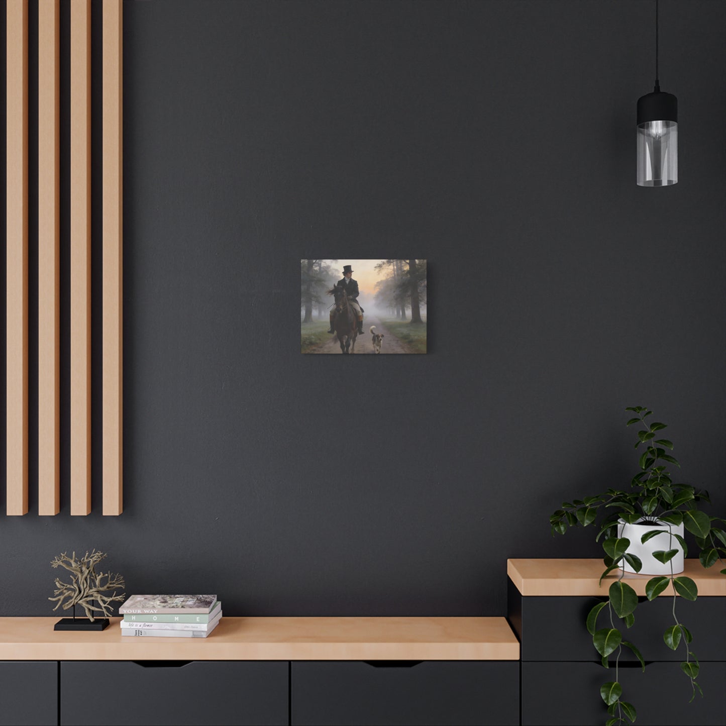 Mr. Darcy on Horseback Down a Country Lane Matte Canvas Print