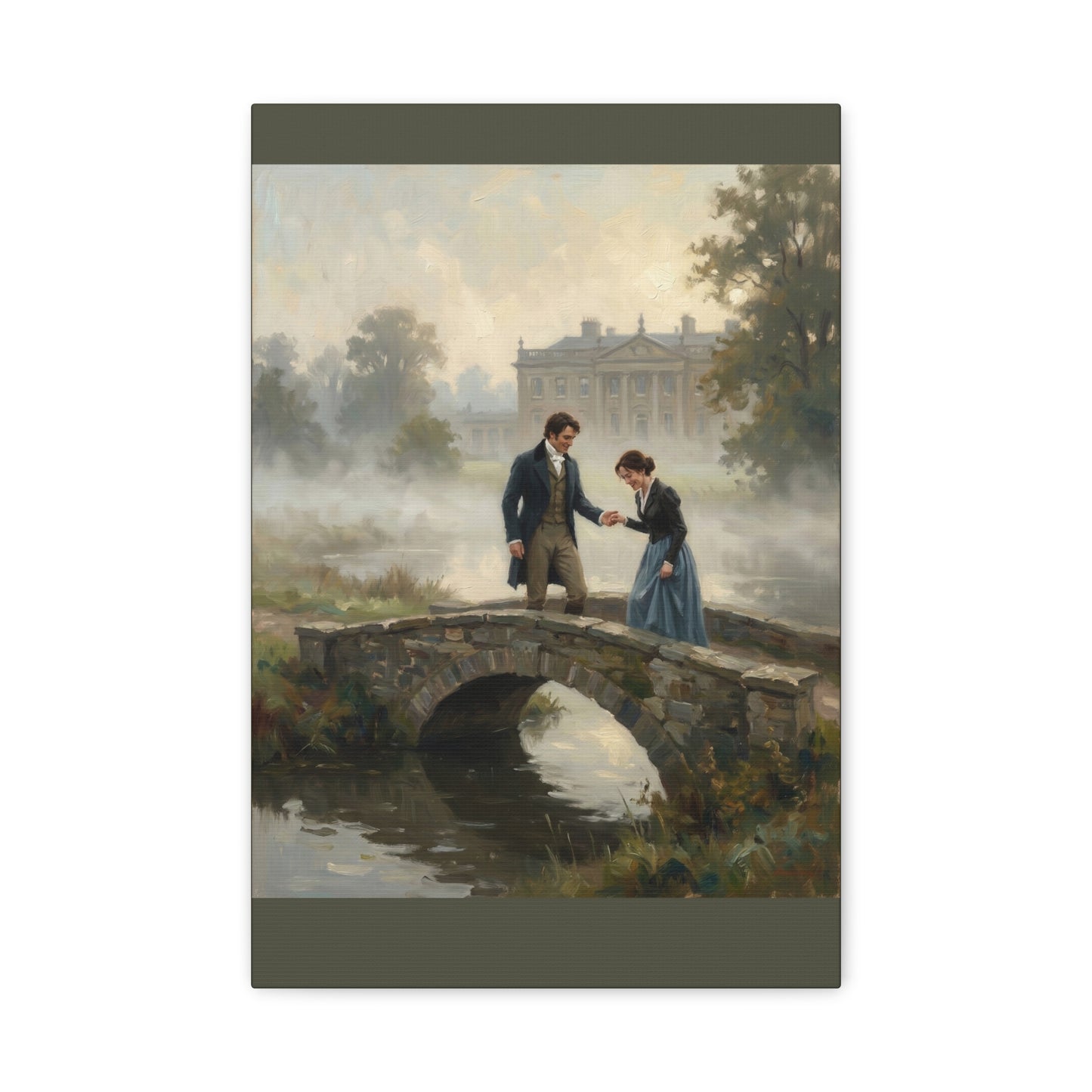 Darcy and Lizzy on the Bridge at Pemberley Estate Matte Canvas Print