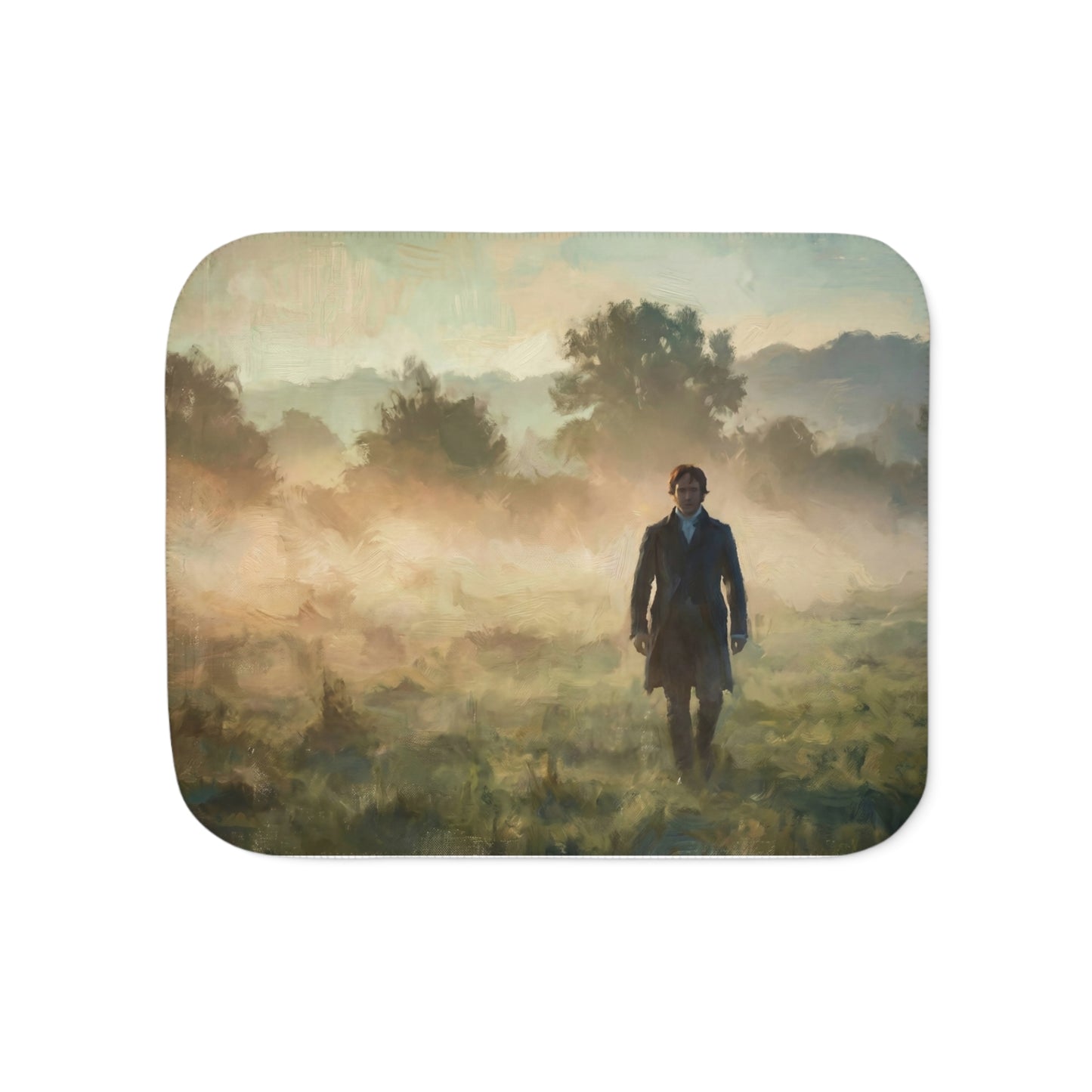Mr Darcy walking in the morning mist sherpa blanket