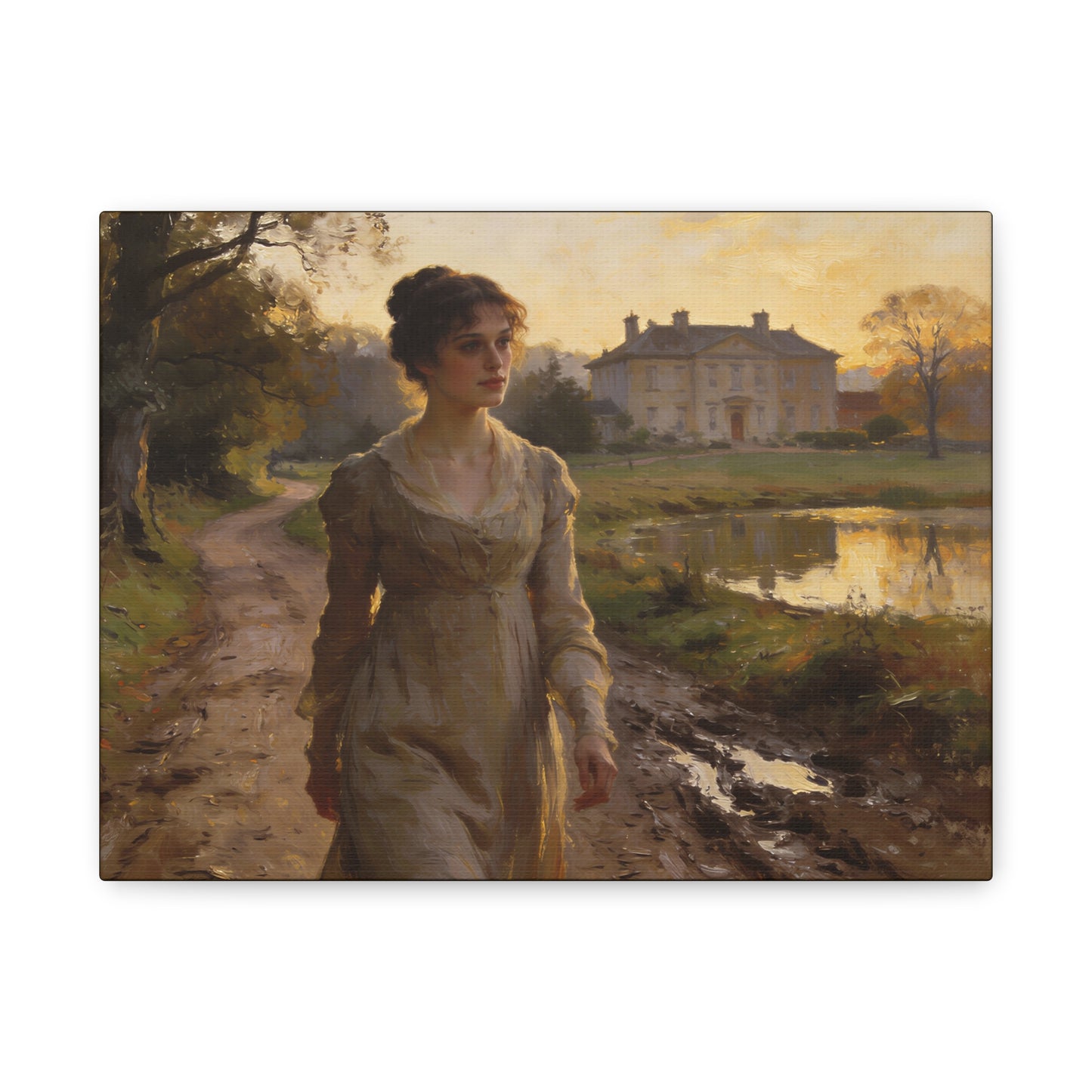 Elizabeth Bennet Walking at Longbourn Matte Canvas Print