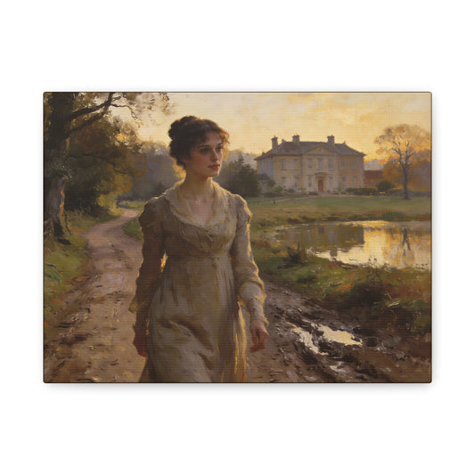 Elizabeth Bennet Walking at Longbourn Matte Canvas Print