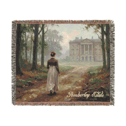 Elizabeth Walking Toward Pemberley Woven Throw Blanket — 100% Cotton Literary Art Blanket