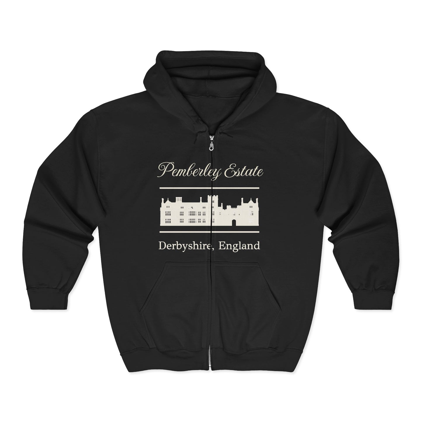 Official Pemberley Estate Zip-Up Hoodie — Derbyshire, England (Unisex)