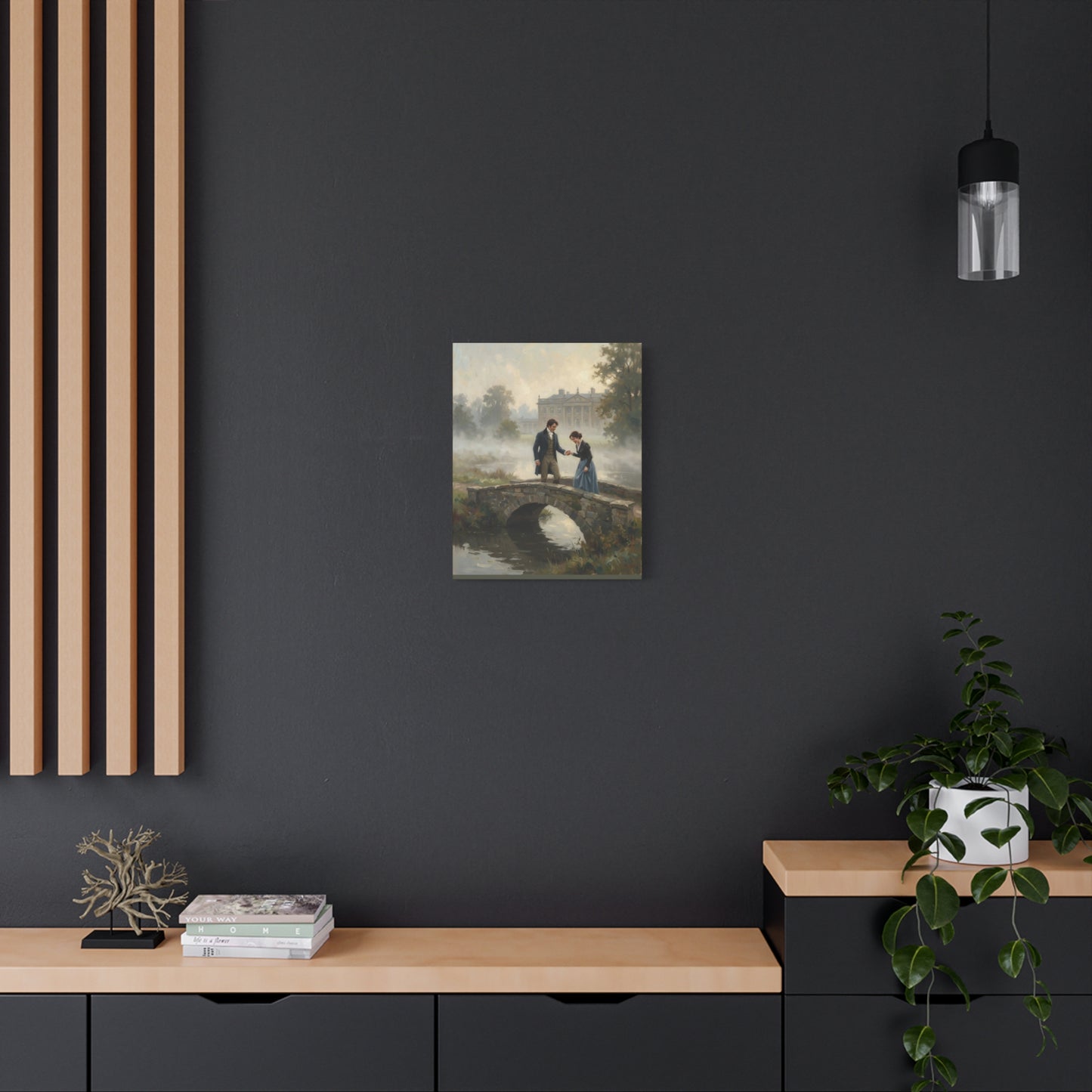 Darcy and Lizzy on the Bridge at Pemberley Estate Matte Canvas Print