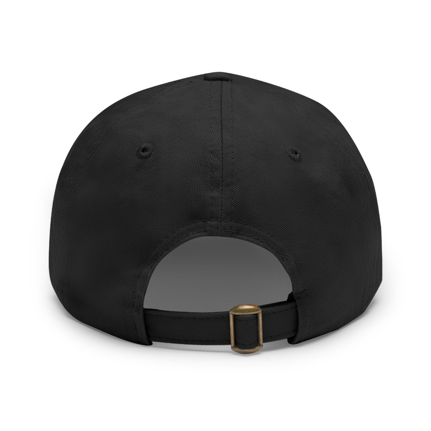 Black cap with a gold buckle on a white background