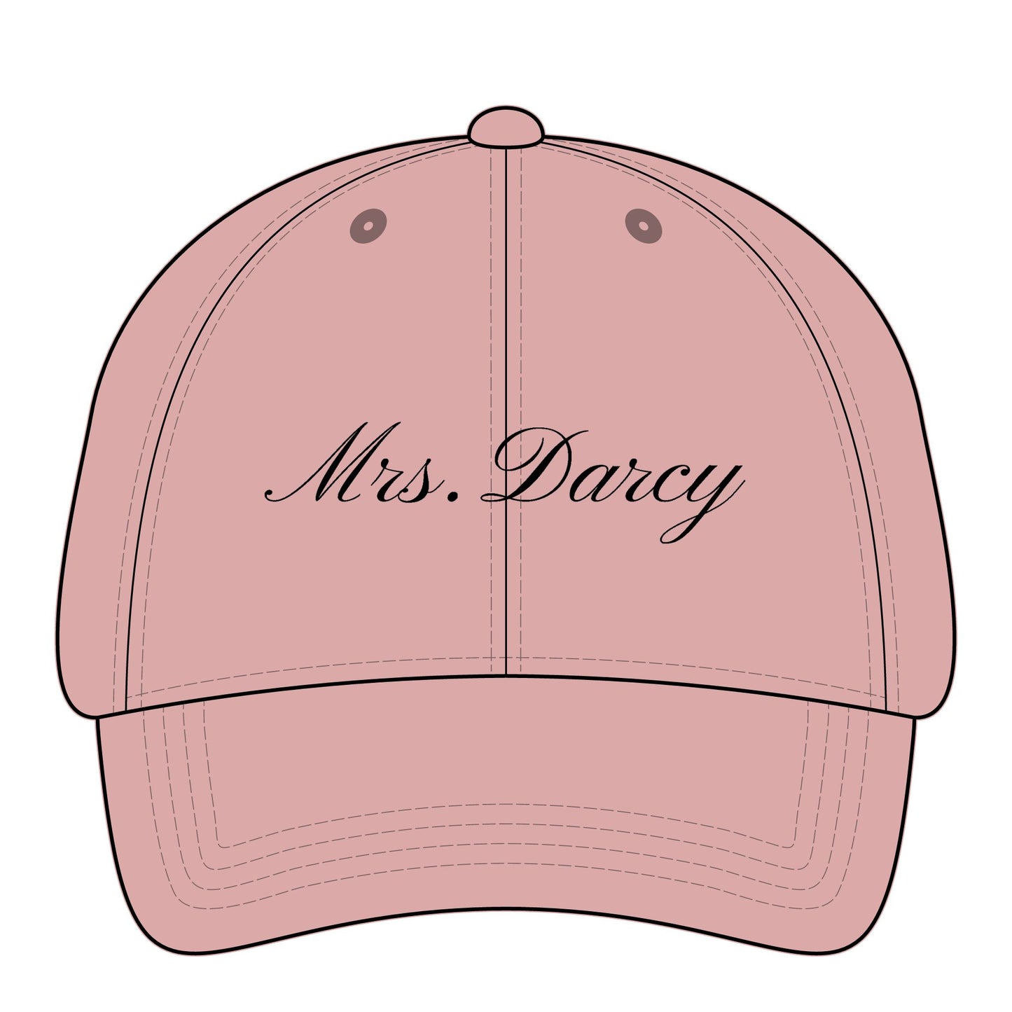 Mrs Darcy black embroidery on pink hat