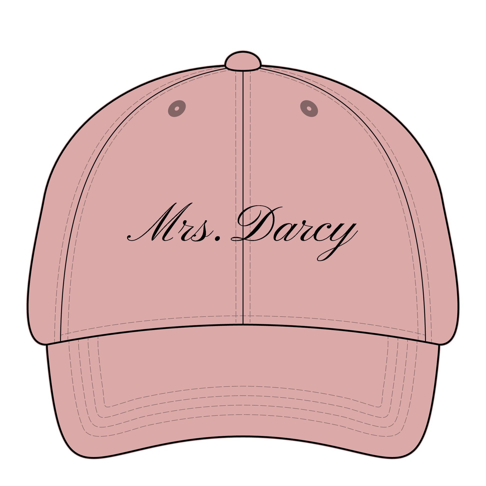 Mrs Darcy black embroidery on pink hat