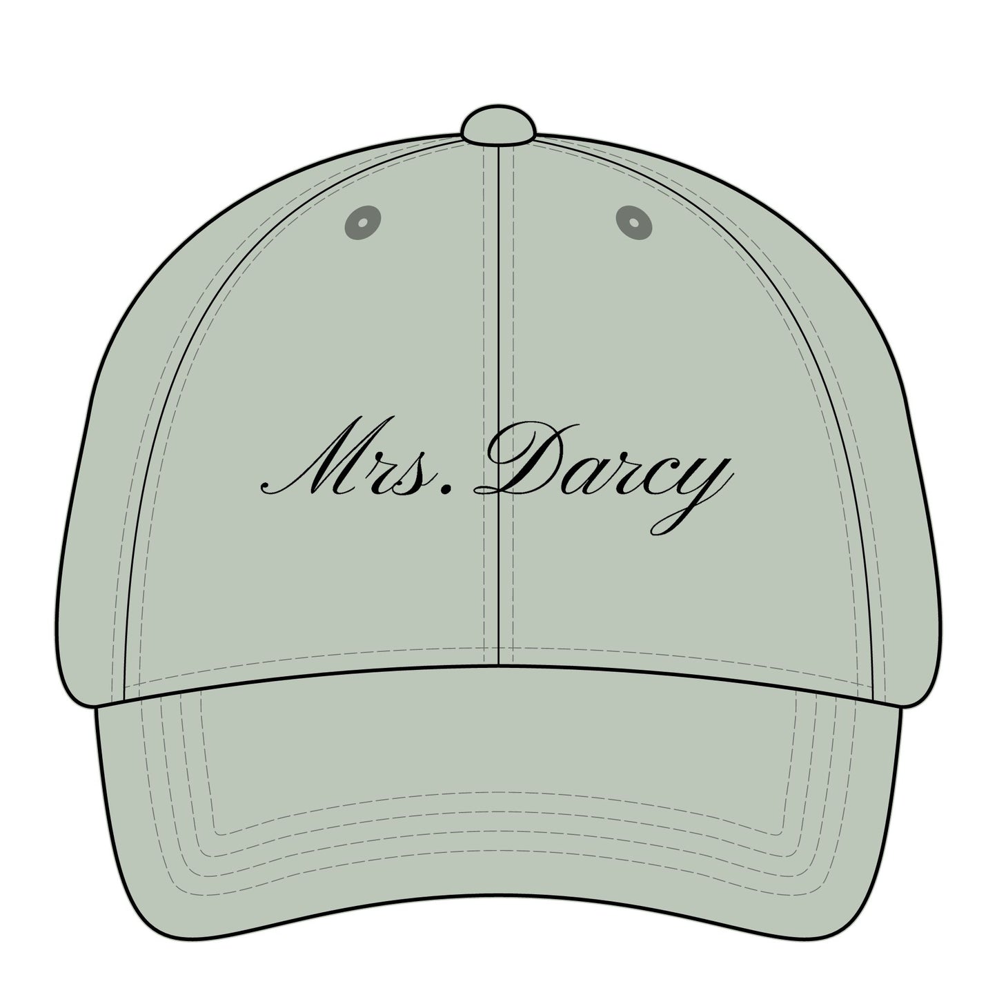 Mrs Darcy black embroidery on sage hat