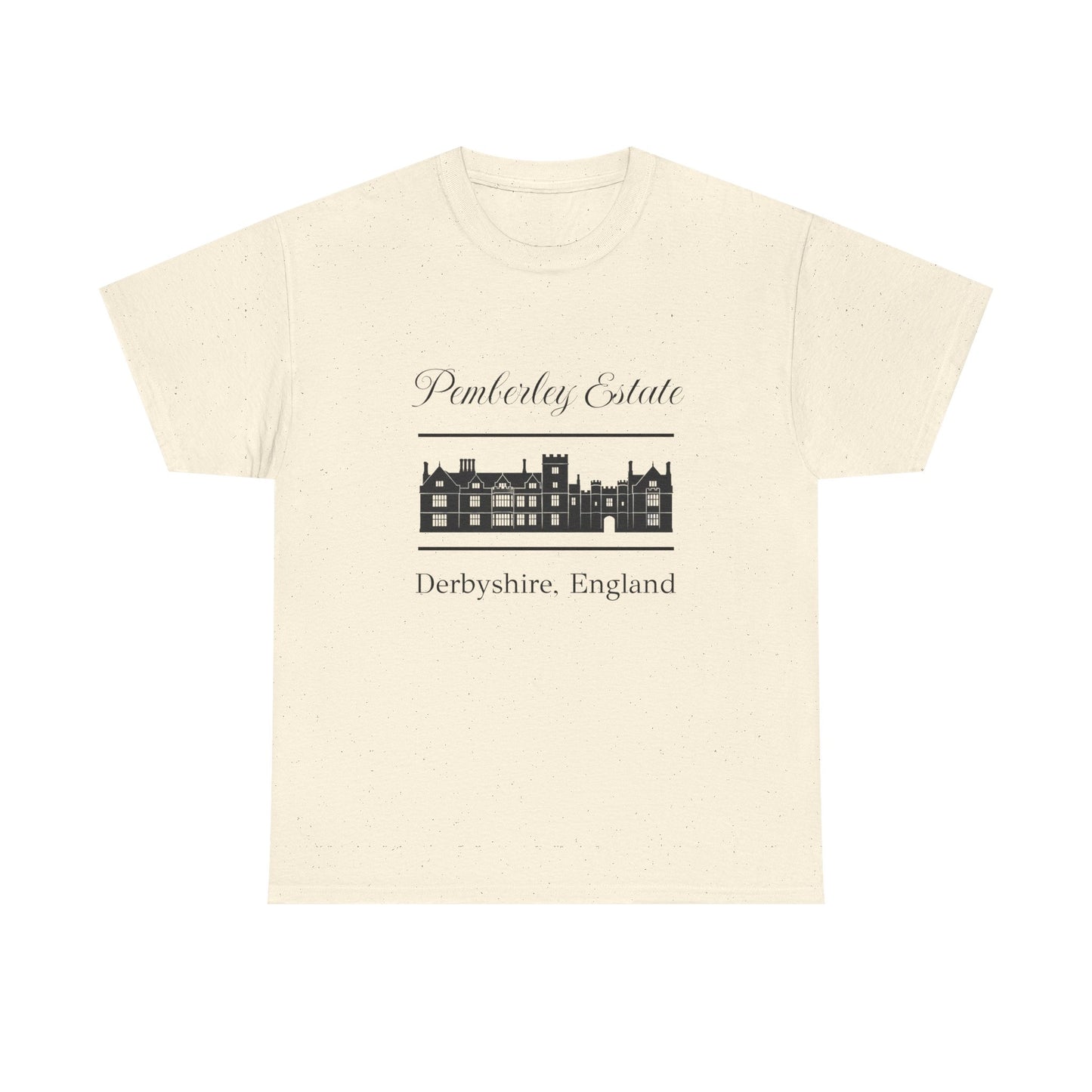 Natural t-shirt with black text Pemberley Estate and graphic