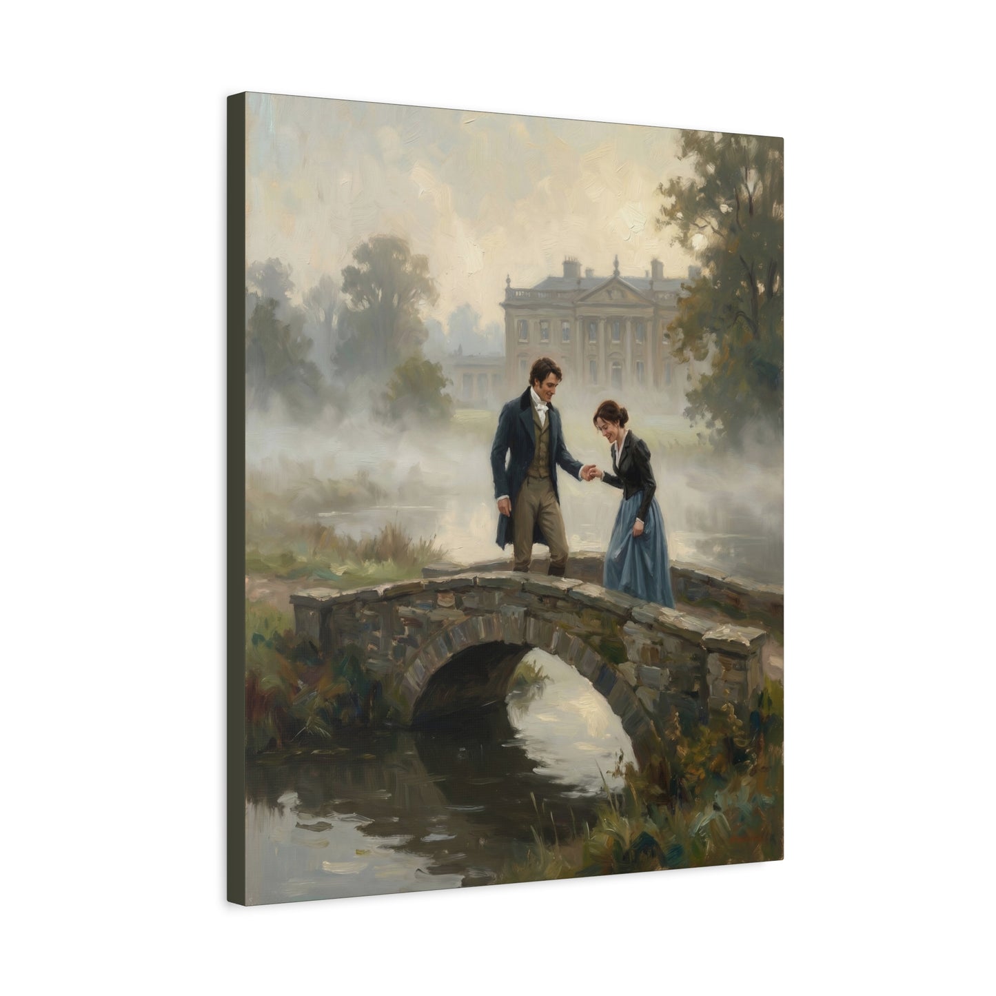 Darcy and Lizzy on the Bridge at Pemberley Estate Matte Canvas Print