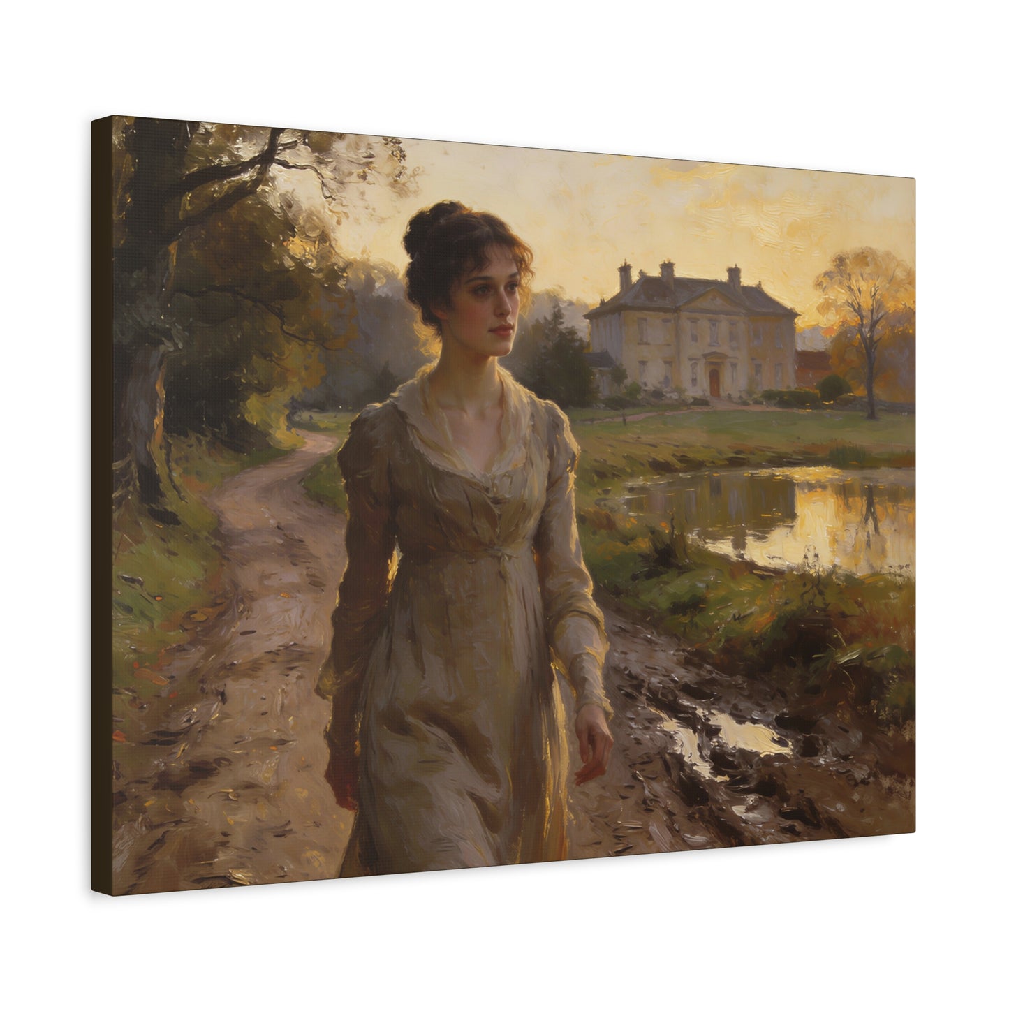 Elizabeth Bennet Walking at Longbourn Matte Canvas Print