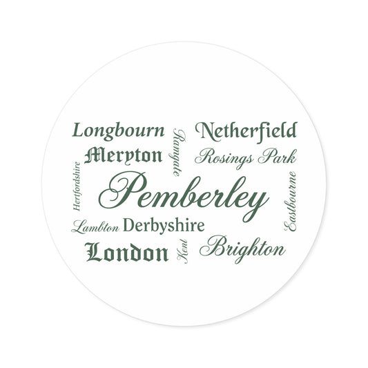 Places of Pride & Prejudice Round Sticker — 6" Literary Vinyl Sticker