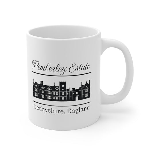 Pemberley Estate House Mug — “Derbyshire, England” (11oz)