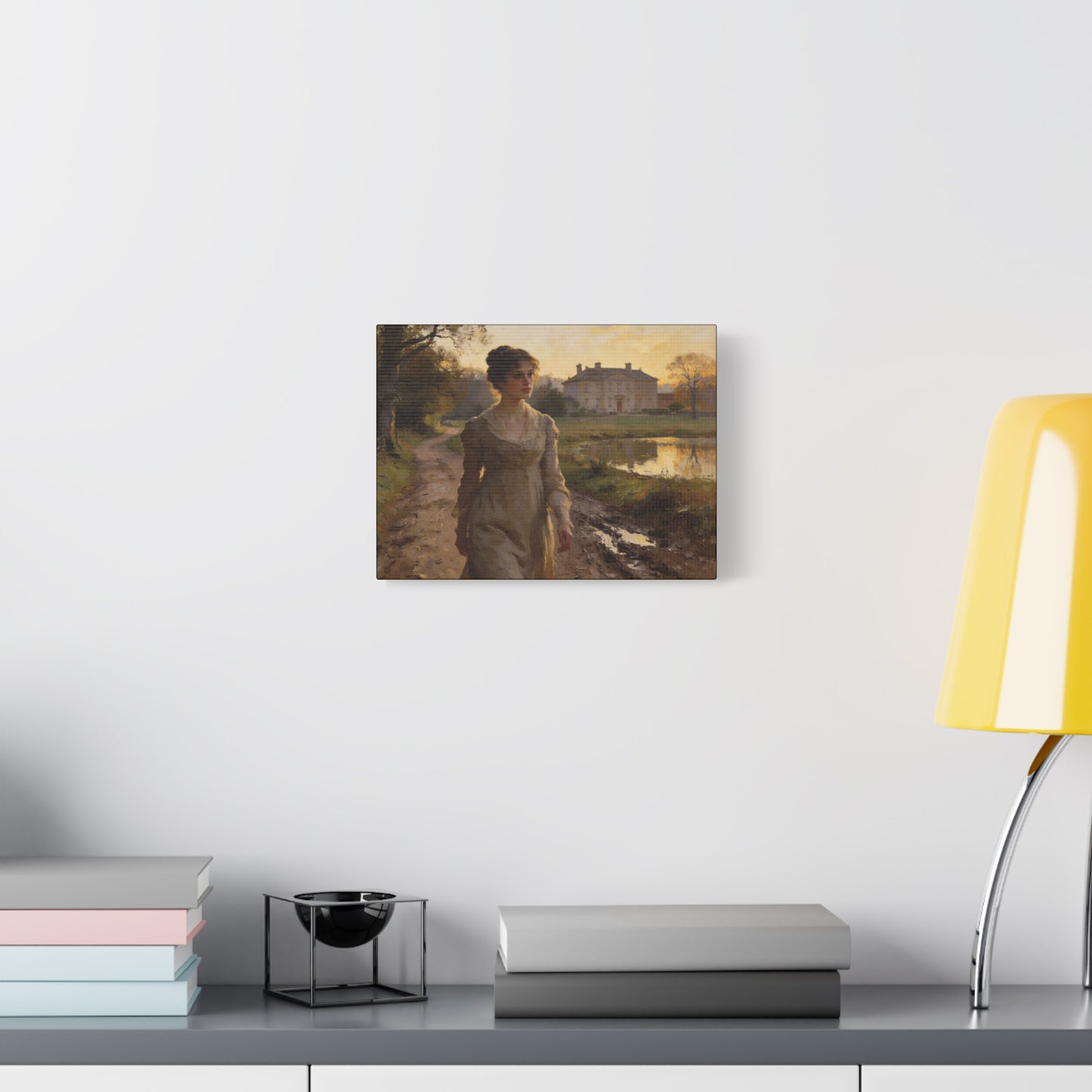 Elizabeth Bennet Walking at Longbourn Matte Canvas Print