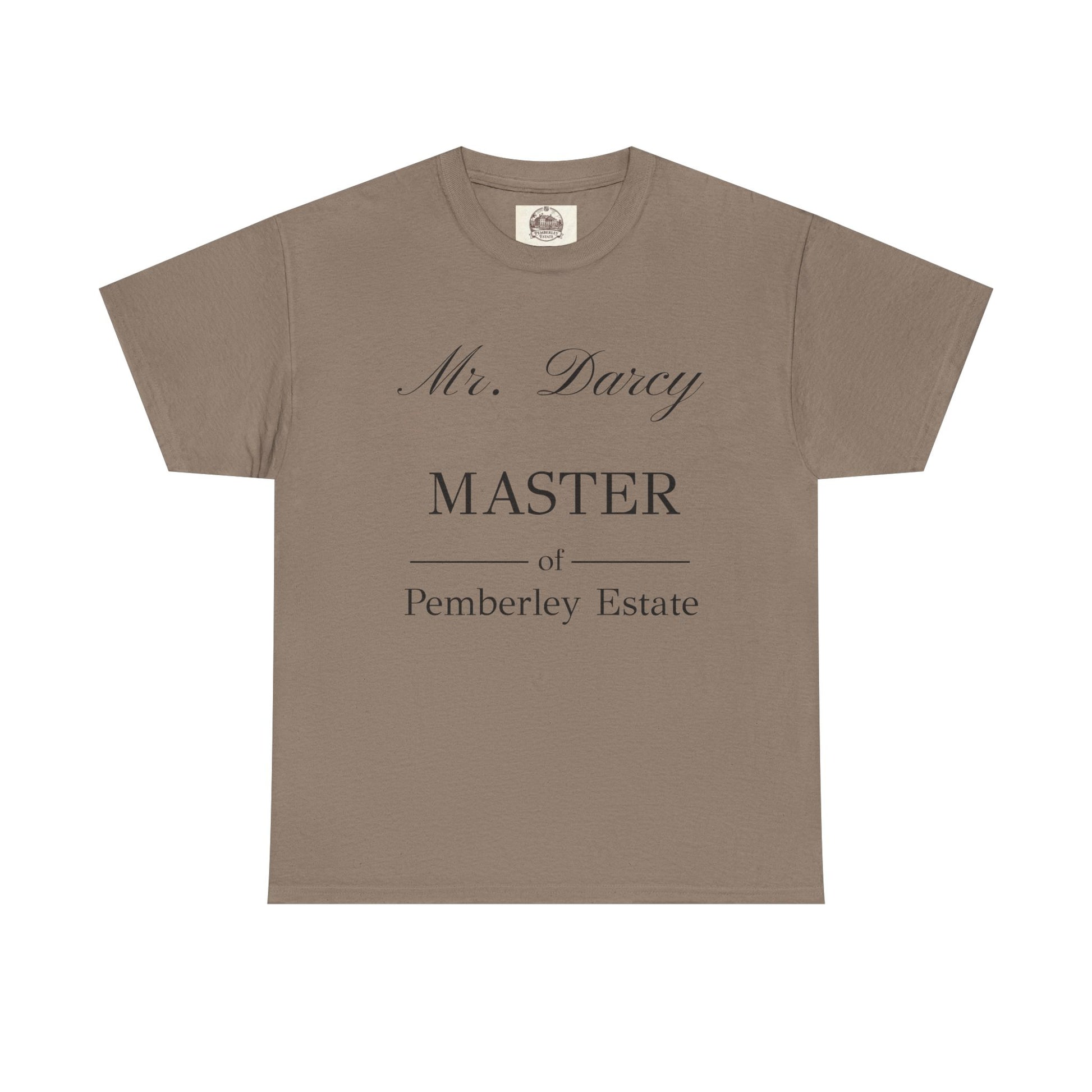 Mr Darcy Master of Pemberley Estate black text Men's t-shirt - dark tan color