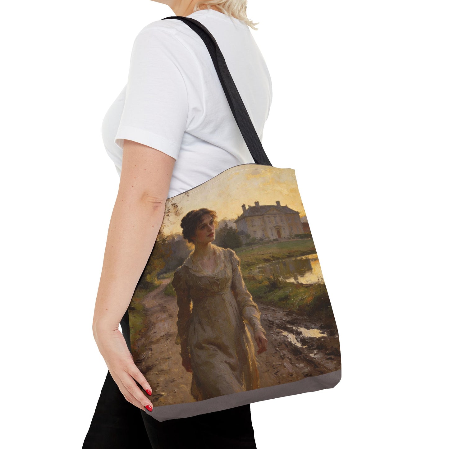 Lizzy & Darcy Country Walk Tote Bag — Double-Sided Romantic Art (3 Sizes)
