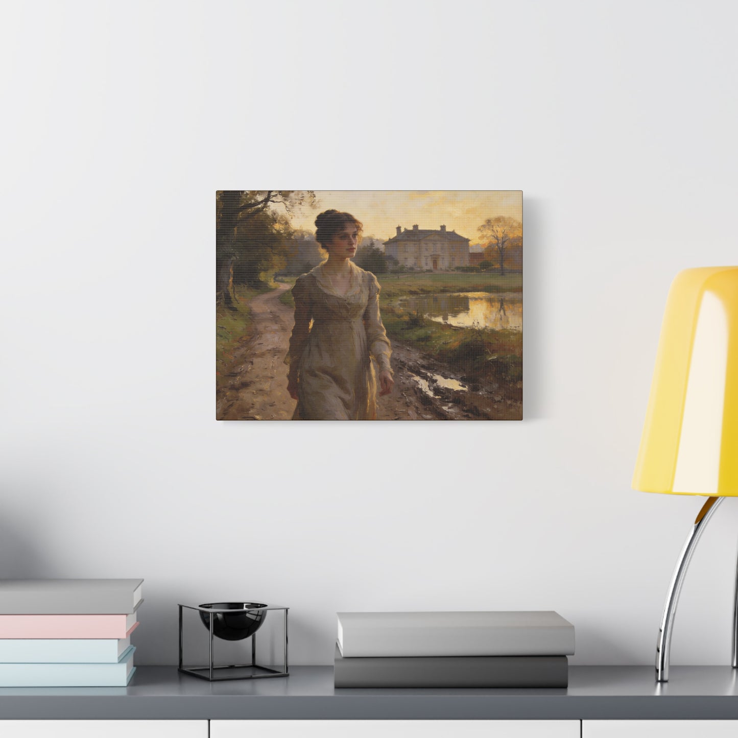 Elizabeth Bennet Walking at Longbourn Matte Canvas Print