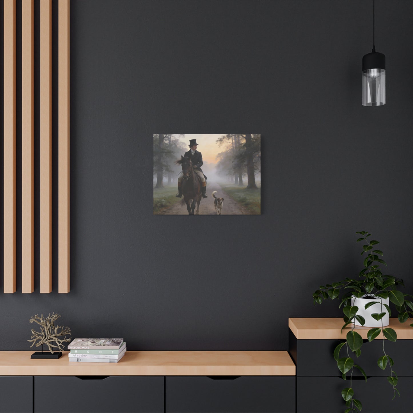 Mr. Darcy on Horseback Down a Country Lane Matte Canvas Print