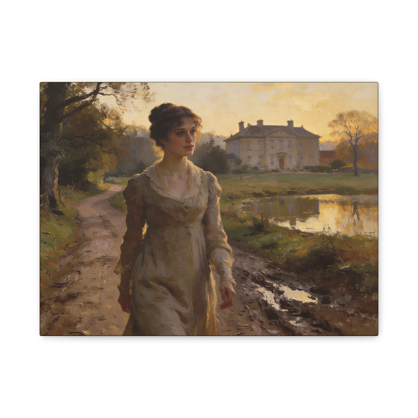 Elizabeth Bennet Walking at Longbourn Matte Canvas Print