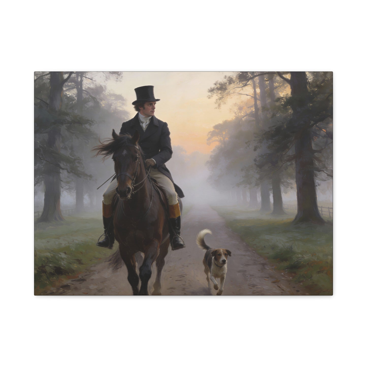Mr. Darcy on Horseback Down a Country Lane Matte Canvas Print